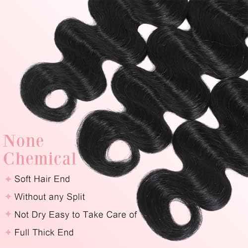 12A Body Wave Bundles Human Hair 16 18 20 Inch Human Hair Bundles 100% Unprocessed Brazilian Virgin Hair Body Wave 3 Bundles Human Hair Extensions Natural Black