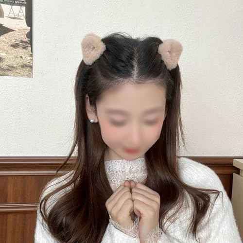 4pcs Cute Plush Cat Ear Hair Clips - Winter Fuzzy Cute Claw Clips Soft Non-Slip Small Bangs Claw Clips, Black Brown Cat Ear Broken Mini Hair Clips Accessories for Women Decoration