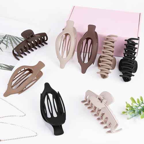 Flat Hair Claw Clips: 8 Pack 4.3 Inch Neutral Matte French Concord & Large Round Claw Clips Set for Women with Thick/Thin Hair, Non-Slip Extra Hold Jaw Clips for Lay Down/Drive/Daily Use