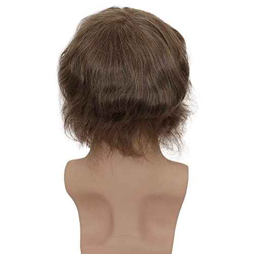 Mens Wigs Toupee for Men European Virgin Human Hair Weave Unit for Man Hair Toupee Mono Lace Top Skin PU Men Hair Replacement System Mens Hairpiece (#18 Dark Blonde Brown Color)