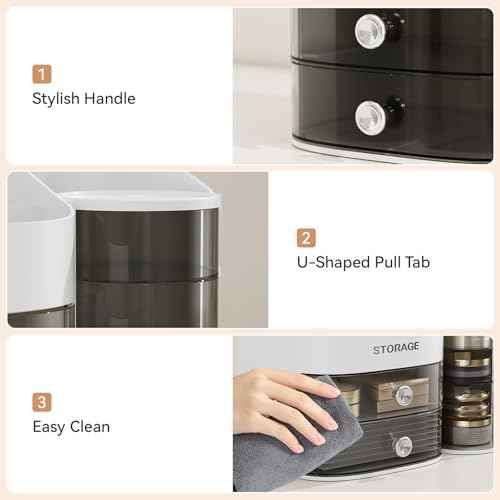 LAMU Makeup Organizer Countertop, Cosmetic Storage for Dresser Bathroom Countertop, Include 4-Tier Rotating Jewelry Box for Brushes, Skincare, Perfume, Office, Earring, Jewelry Organizer, White