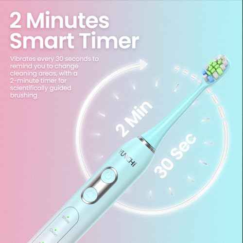 YUNCHI Sonic Electric Toothbrush for Adults & Kids, Rechargeable Battery Electric Toothbrush, 8 Brush Heads, 5 Modes, 44000 VPM Motor, 2 Min Smart Timer, IPX7 Waterproof, Travel Case, 90 Days-Gradient