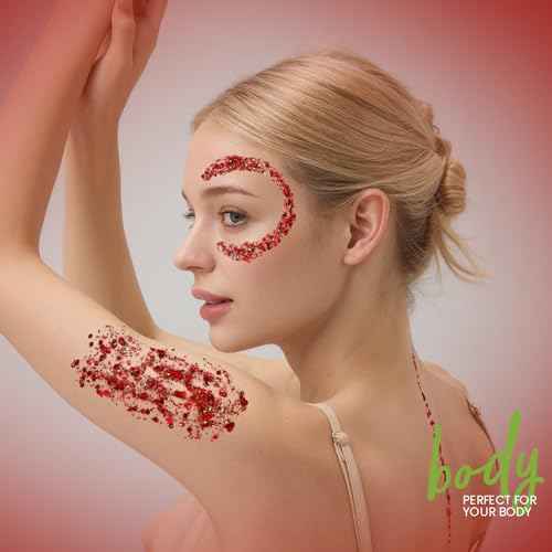 Teenitor Body Glitter, Red Body Glitter Gel, Hair Glitter, Face Glitter, 80g/2.8oz Red Glitter Gel for Face, Makeup, Hair, Eye