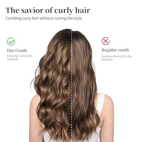 Wide Tooth Comb for Curly, Detangling Hair Brush with Double-layer Wavy Tooth Design and Ergonomic Handle for Long/Thick Dry/Wet Hair for Women/Girl without Straighten the Curl HairStyle
