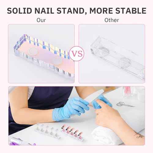Etercycle 2 Set Nail Holder for Display Painting Nails - Aurora Acrylic Magnetic Practice Nail Stand Set - Fake Nail Holder for Press On Nails with Reusable Adhesive Putty (Aurora Pink)