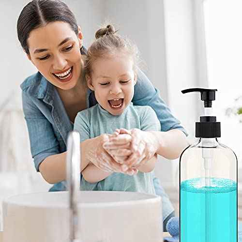 Empty Plastic Pump Bottles Dispenser 2 Pack 32oz/ 1 Liter Portable Clear BPA-Free Cylinder Shampoo Lotion Hand Pump Bottle Durable Refillable Containers (Clear, 32 Oz, 2 Pack)