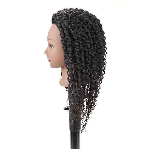 Stancia Black Mannequin Head 100% Human Hair, African American Hair Texture Styling Head, Hair Mannequin for Practice Cornrowing Braiding and Twisting (with Table Clamp)