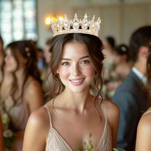 Queen Crown Rhinestone Wedding Crowns and Tiaras for Women Costume Party Hair Accessories Princess Birthday Crown Crystal Bridal Crown (Gold & White Crown)