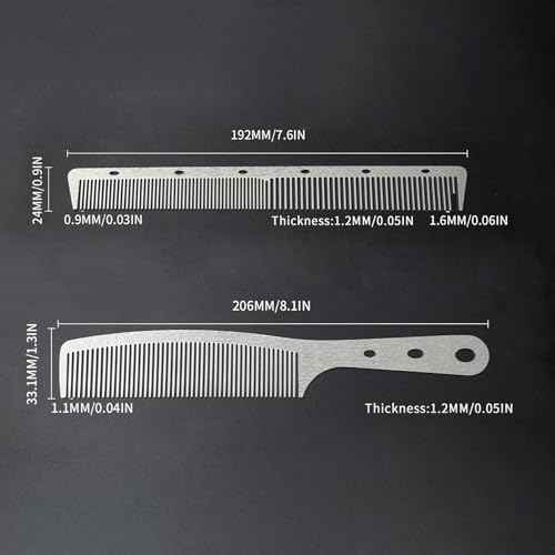 2 Pcs Metal Comb, Stainless Steel Fine Tooth Comb, Unbreakable Teeth Design, Anti Static comb, Heat Resistant, Professional Barber Comb Set, hair combs for men, Wood Grain Design