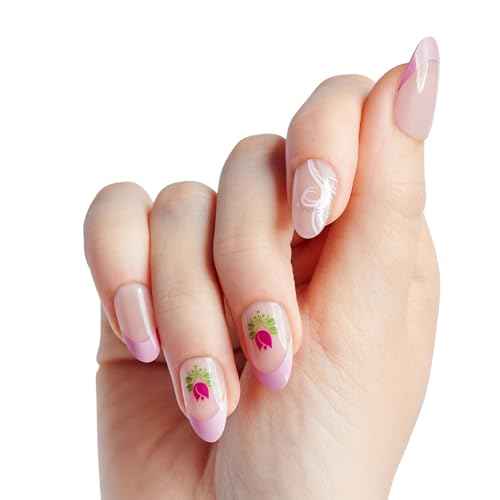 WICKED X imPRESS Press On Nails, New Improved Adhesive, Up To 10 Day Hold, ¡®Tulip Harvest¡¯, Pink, Medium Almond, Includes 30 Fake Nails, 1 Prep Pad, 1 Manicure Stick, 1 Mini File
