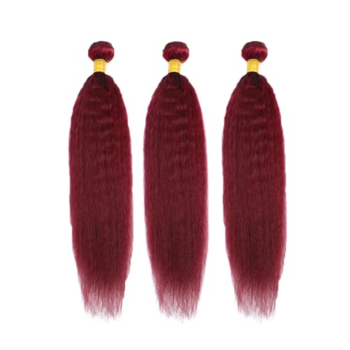28 28 28 inch Red Human Hair Bundles Burgundy Yaki Straight Bundle 99J Kinky Straight Bundle Human Hair 99J Bundles