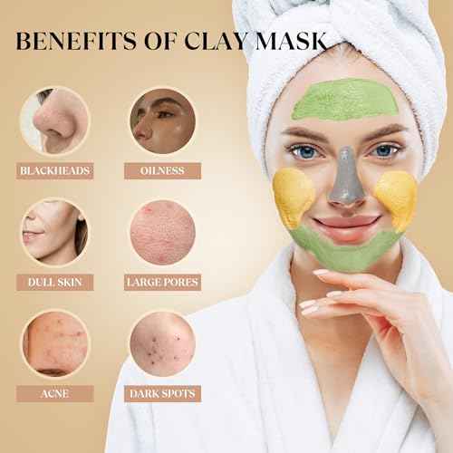 3 PCS Clay Mask Set, Turmeric Vitamin C Clay Mask, Dead Sea Mud Mask, Green Tea Clay Mask, Facial Mask for Oil Control, Deep Cleaning, and Radiant Skin, 240g, 2.82 OZ each