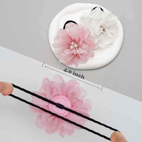 2 Pack Kids Hair Ties Holder for Airtag, Cute Flower Hidden Hair Elastic Band Tracker Case for Girls (Pink White, Thick Hair)