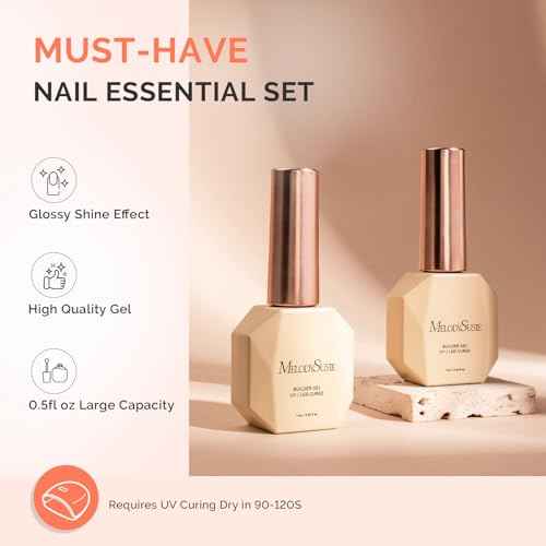 MelodySusie 2PCS 15ML Clear Builder Nail Base Gel for Nails Thickening,Soak Off UV Extension Gel,Rhinestone Nail Glue in a Bottle for Nail Art Design Gift for Women