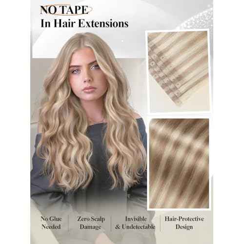 Invisible Hole Weft Human Hair Extensions No Tape In Hair Extensions Seamless Weft Extensions With Micro Beads Real Human Hair Ash Blonde 18/613 Reusable Microring Hair Extensions (35g 4Pcs,20 Inch)