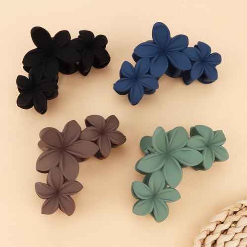 Hawaiian Flower Hair Clips Large Matte Hair Claw for Women Non-Slip Strong Hold Clips for Thick Hair, Hair Accessories,Brown,Black,Dark Blue
