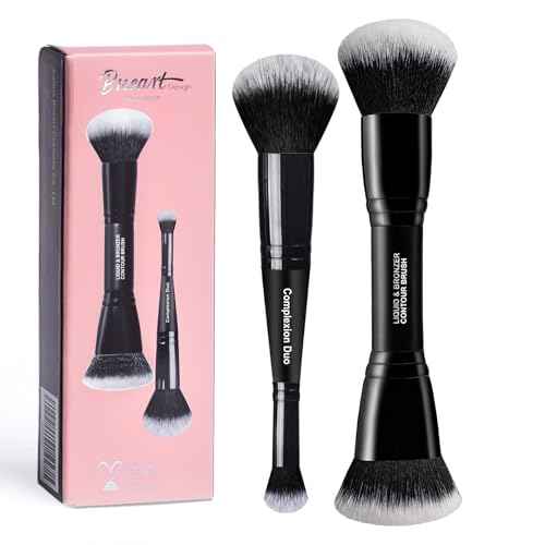 Bueart Design Complexion Duo Brush and Liquid & Bronzer Contour Makeup brushes set with ultra-soft dense hair Double-ended for Foundation Liquid Cream Concealer,Vegan and Cruelty-Free,M18