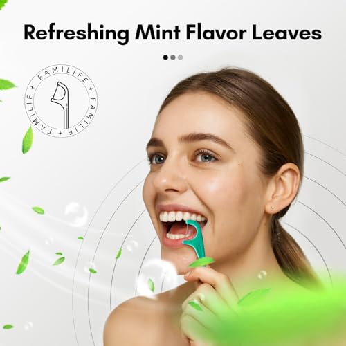 FAMILIFE Floss Picks 75 Count Mint Dental Floss Picks for Adults & Kids, Strong Thread Flossers & Tooth Picks Flossers for Daily Oral Care Travel Floss Bag