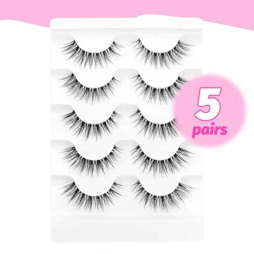 Veleasha Lashes Wispy False Eyelashes 100% Handmade Eyelashes Natural Look Fake Lashes Lightweight Lashes with Soft Clear Band 5 Pairs Pack (G2)