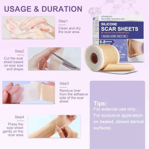 Silicone Scar Sheets, Advanced Medical Silicone Scar Tape(1.6"x 60"Roll-1.5M), Professional Grade Scar Removal Strip for Surgery, Tummy, Mouth, Face, C Section, Burn, Keloid, Acne Scars etc