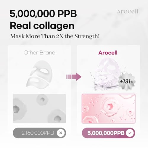 AROCELL Super Collagen Mask 4 Facial Sheet 5,000,000ppb Overnight Dual Matrix Hydrogel Masks with Low Molecular Weight Collagen for Elasticity Hydrating Anti-Aging Cooling Korean Skincare, 43g x 4ea