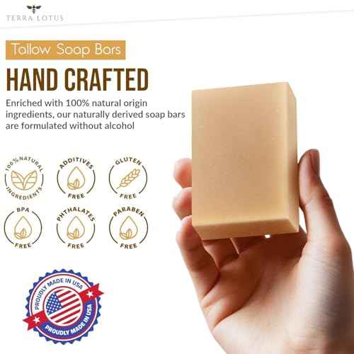 Organic Tallow Soap with Organic Castor Oil & Raw Honey - Relief for Dark Spots, Acne Marks, Hydrating & Nourishing - 3 Pack (Unscented)