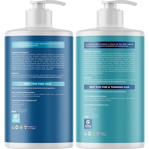 Rosemary Biotin Shampoo and Conditioner Set - Volumizing Shampoo and Conditioner for Thinning Hair for Women & Men with Nourishing B Vitamins - Color Safe Sulfate Paraben & Silicone Free (25 Fl Oz)