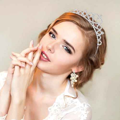 4 Pack Crown Headband for Women Princess Tiara Glittering Rhinestone Peach Crown Crystal Tiaras Heart Adjustable Cute Hair Band Birthday Headpiece Wedding Bridal Dress Up Accessories(Gold Silver)