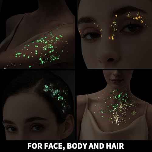 Teenitor 6 Colors Glow in The Dark Glitter Gel, Face Glitter Gel, Body Glitter Hair Glitter for Halloween Makeup UV Black Light Party Cheer Raves Festivals