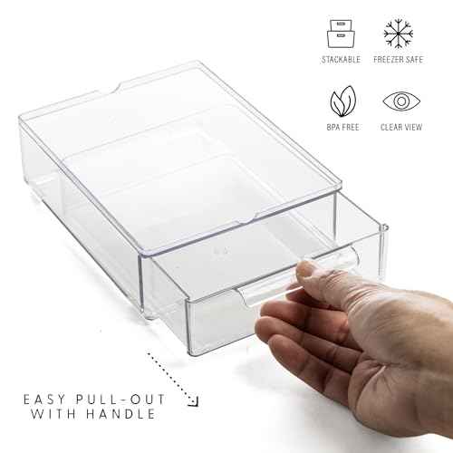 BINO | Clear Stackable Storage Drawers, Small - 3 Pack | Clear Storage Drawers with Built-In Handles | Durable Plastic Organizer Drawer | Modular Stackable Drawer Acrylic Organizer