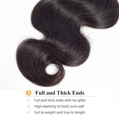 QTHAIR 16A Grade Brazilian Body Wave Human Hair Bundles (22",100g,Natural Black)100% Unprocessed Virgin Body Wave Human Hair Weave Brazilian Virgin Hair Extensions