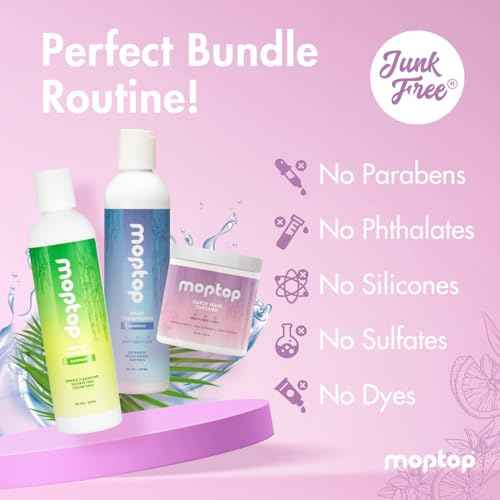 MopTop Curly Hair Routine, Gentle Shampoo + Daily Conditioner + Styling Gel for Wavy and Coily Tresses, Color Safe, Moisturizing Women's Hair Care