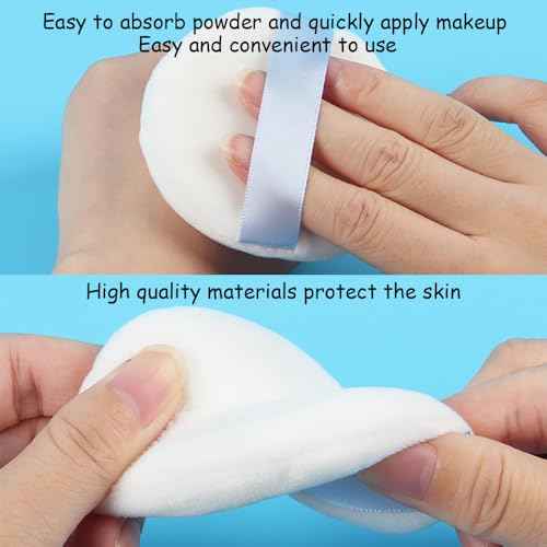 Ultra Soft Powder Puff and Container 3.3" High Density Velvet Dusting Washable Reusable Powder Puff,Bathroom Dressing Table Cotton Swab Storage Jar(Clear)