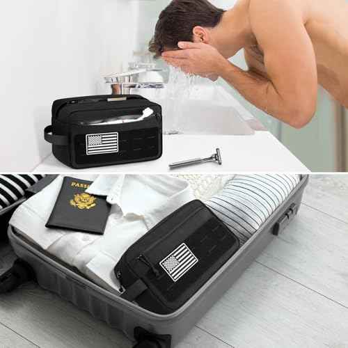 ETRONIK Travel Toiletry Bag for Men, Tactical Hygiene Bag EDC Military Tool Molle Pouches, Water-resistan Hanging Shaving Dopp Kit Shower Bag for Travel Accessories, Bathroom Makeup Bag Women, Black