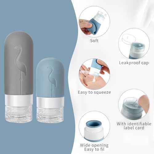 Empty 3 oz Travel Size Bottles Toiletries Containers for Toiletries Liquids£¬Small Silicone Mini Refillable Leak Proof TSA Approved Travel Bottles for Creams Shampoo and Conditioner Traveling