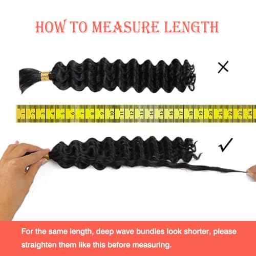 Human Braiding Hair 12A Deep Water Wave Bulk 150g 16 Inch Curly Human Hair for Boho Braids No Weft 3 Braids Per Pack Wet and Wavy Braiding Hair Natural Black