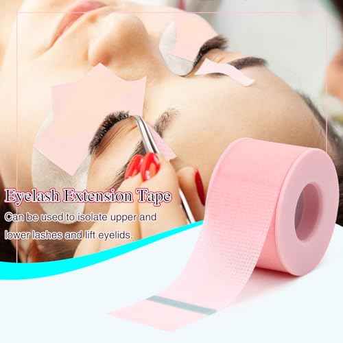 LZM Lash Tape for Eyelash Extensions,Eyelash Tape Silicone Gel Eyelash Extension Tape for Sensitive Skin Pain-Free Removal Breathable Lash Extensions Tape (1in x 4yd, 2Rolls,Pink)