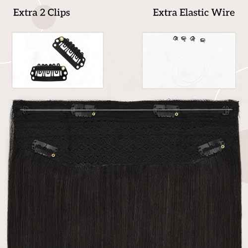 Wire Hair Extensions 18 Inch Invisible Fish Line Hair Extensions #1b Natural Black Wire Extensions Human Hair Piece with Transparent Line 100g Fish Wire Hair
