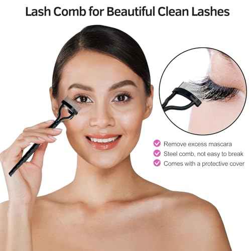 Eyelash Curlers Kit for Women w Lash Curler, Eyelash Comb Seperator, Eyeshadow Brush, Eyelash Extension Tweezers, Foldable Eyebrow Razor Comb, 10 Silicone Refills Pads for Natural Eyelashes