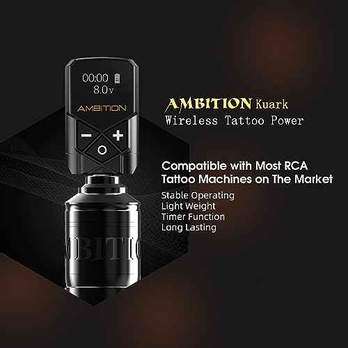 Tattoo Power Supply - Ambition 2Pcs Kuark Mini Wireless Portable RCA Tattoo 2400mAh & 1800mAh Lithium Battery Pack with LED Digital Display for Rotary Tattoo Machine