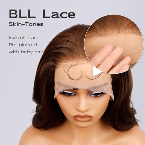BLL Chocolate Brown Lace Front Wig, Synthetic 13x6 HD Lace Front Wigs Body Wave Glueless Brown Pre-Plucked Natural Density Free Part Lace Front Wig