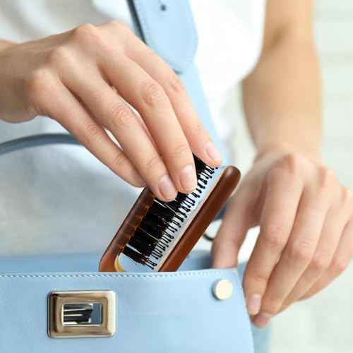 Travel Folding Hair Brush - Portable Pocket Boar Bristle Brush for Men, Women, and Kids - Restore Shine to Thin, Thick, Curly, Straight, Wet, Dry Hair