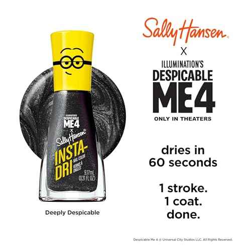 Sally Hansen Insta-Dri Despicable Me Nail Polish | Quick Dry, Long Lasting, Streak-Free Shine | Opaque, Glittery | 771 Gogglicious + 772 Deeply Despicable | Glittery White & Black Shimmer Nail Duo