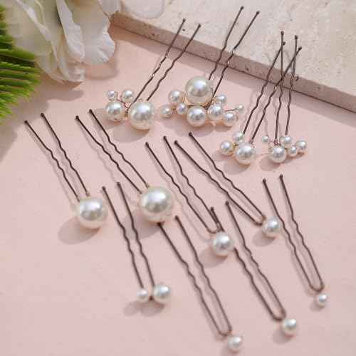 12 Pieces Bridal Hair Accessories Pearl Wedding Hair Pins Handmade Bridal Hair Pins for Wedding Brides Women Girls