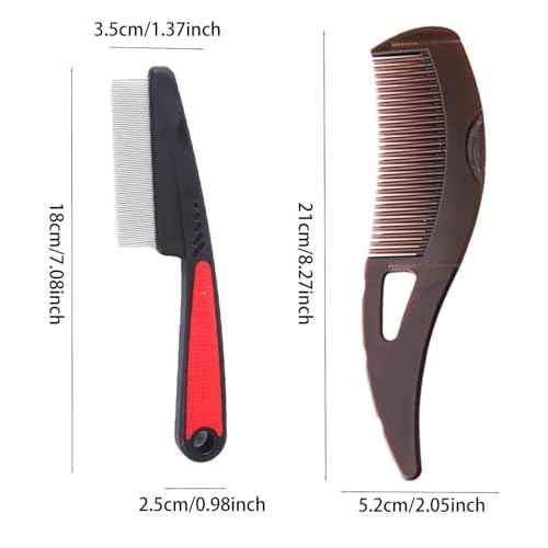Dandruff Comb Fine Tooth Scalp Detox Comb Lice for Women, Men & Kids Stainless Steel Scalp Detoxing, Sweep & Massage Hair Brush Tool for Hair Care (Brown+Red)