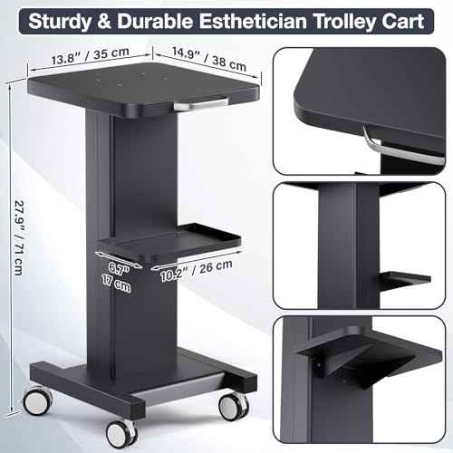 Noverlife Esthetician Trolley Cart with Wheels, Heavy Duty Carbon Steel Spa Beauty Salon Cart, Load 220Lbs, Esthetician Machine Stand Stability Strongly for Beauty Equipment Organizer Trolley