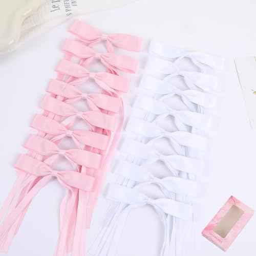 Hair Bows Clips Coquette Ribbon Bowknot with Long Tail Princess Hair Bows French Barrettes Hair Accessories for Women Girls 16PCS (Pink, White)