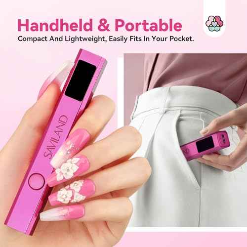 SAVILAND Handheld U V Nail Light for Nails: 12W Nail Lamp Fast Curing 2025 LCD Display Screen LED Light for Gel Nail Portable Mini U V Light Nail Dryer For Gel Polish Flash Cure Lamp Home DIY Self Use