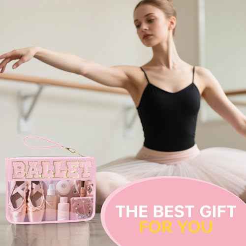 Chenille Letter Clear Zipper Pouch for Travel Preppy Patch Makeup Bag-Nylon Cosmetic Preppy Makeup Waterproof Organizer Bag Set for Women Valentines Bag (FS-BALLET)