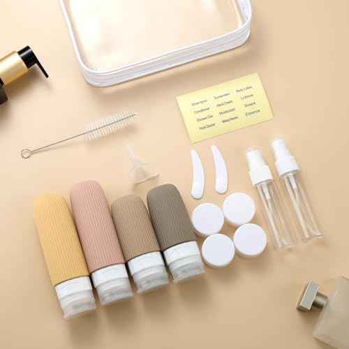 16 Pack Travel Bottles Set, TSA Approved Leak Proof Silicone Squeezable Containers for Toiletries, Refillable Travel Accessories for Conditioner, Shampoo, Lotion & Body Wash Accessories